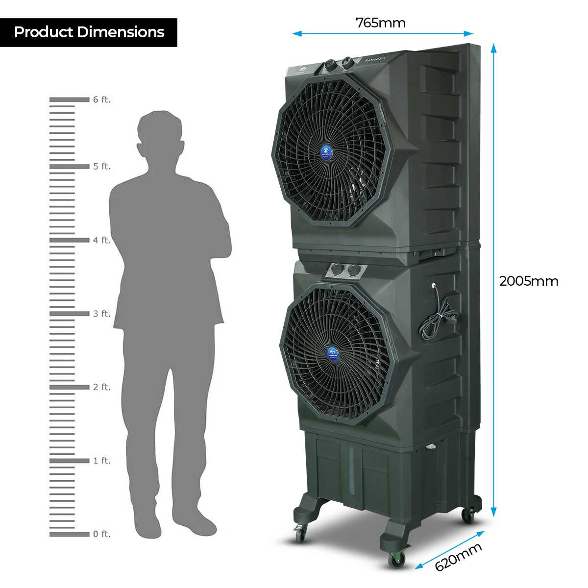 Novamax Rambo DD 75 L Powerful Heavy Duty Commercial Air Cooler with Anti-Bacterial Honeycomb Cooling Pads, 3-Speed Control, 4-Way Air Deflection & Extra Powerful Air Through (Upto 115 Ft.)-Grey